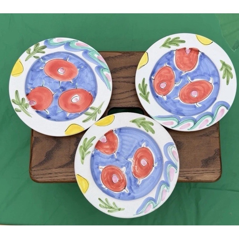 Present Tense Handpainted Italy Salad Plates Set of 3 Tomato 10.5"